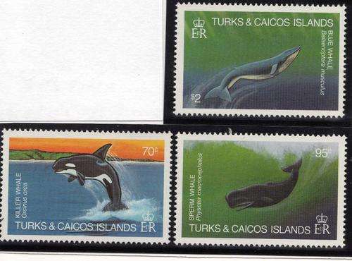 TURKS AND CAICOS ISLANDS 1983 "WHALES" PART SET OF 3 L.M.M. SG 747, 748 & 750. CAT 10,25 POUNDS.