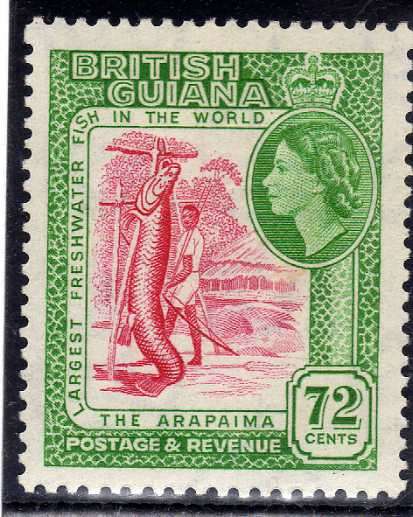 BRITISH GUIANA 1954 72c DEFIN L.M.M. SG 342. CAT 16 POUNDS.