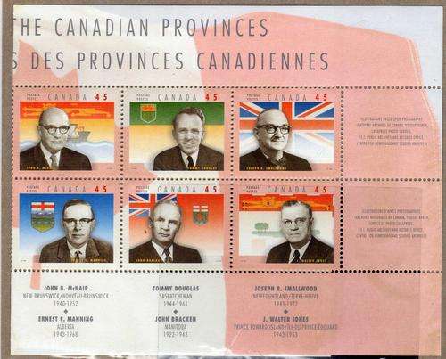 CANADA 1998 "PROVINCIAL PRIME MINISTERS" SHEETLET / SET OF 10 UMM. SG 1769-78. CAT 6,50 POUNDS.