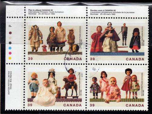 CANADA 1990 "DOLLS" SET OF 4 STAMPS VFU. SG 1385-88. CAT 6 POUNDS.