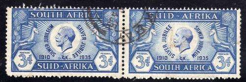SOUTH AFRICA 1935 SILVER JUBILEE 3d PAIR V.F.USED. SACC 66. CAT R750. (SACC 2015)
