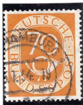 GERMANY WEST 1951 DEFIN 70pf V.F.USED. SG 1058. CAT 21 POUNDS.