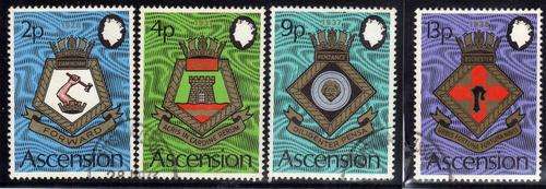 ASCENSION 1973 "ROYAL NAVY CRESTS" 5th SERIES SET OF 4 V.F.USED. SG 166-69. CAT 6,50 POUNDS.