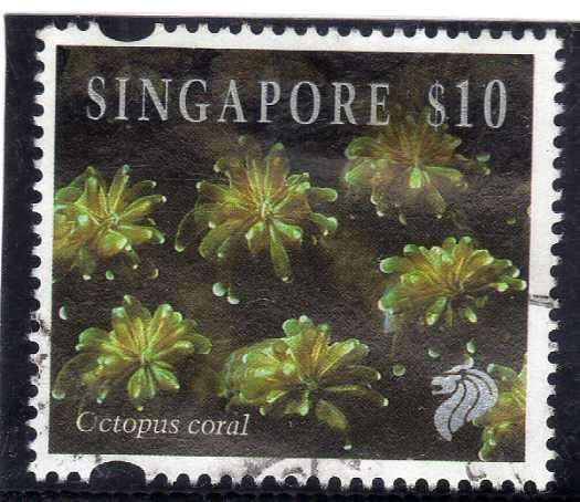 SINGAPORE 1994 "REEF LIFE" $10 V.F.USED. SG 753. CAT 12 POUNDS.