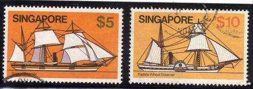 SINGAPORE 1980 SHIP DEFIN $5 & $10 V.F.USED. SG 375-6. CAT 7,75 POUNDS.