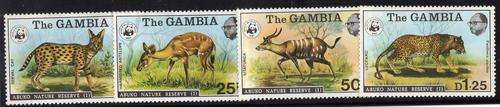 GAMBIA 1976 "ABUKO NATURE RESERVE" SET OF 4 MINT NO GUM. SG 356-359. CAT 29 POUNDS.