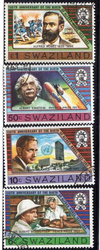 SWAZILAND 1983 "150th BIRTH ANNIV ALFRED NOBEL" SET OF 4 VFU. SG 436-39. CAT 7 POUNDS.
