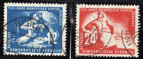 GERMANY D.D.R. 1950 COPPER MINES SET OF 2 VFU. SG E30-31. CV 20 POUNDS.