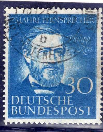 GERMANY WEST 1952 75TH ANNIV OF GERMAN TELEPHONE SERVICE 30PF V.F.U. SG 1087. CAT 21 POUNDS.