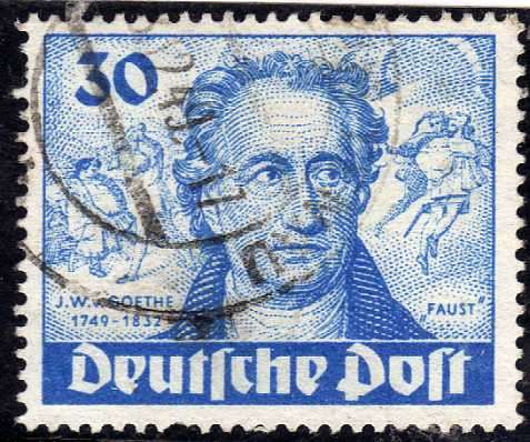 GERMANY BERLIN 1949 BIRTH BICENT OF GOETHE 30PF GOOD USED. SG B63. CAT 70 POUNDS.