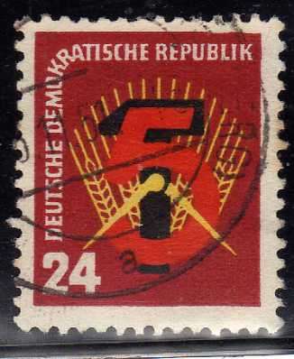GERMANY (DDR) 1951 "5 YEAR PLAN" 24pf VERY FINE USED. SG E50. CAT 3 POUNDS.