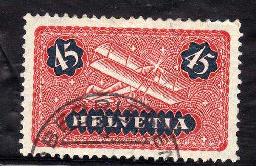 SWITZERLAND 1923 AIR 45c RED + BLUE VERY FINE USED. SG 323. CAT 12,50 POUNDS.