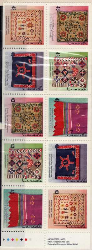 CANADA 1992 "HAND-CRAFTED TEXTILES" SHEETLET OF 2 SETS U.M.M. SG 1534-8. CAT 15 POUNDS.