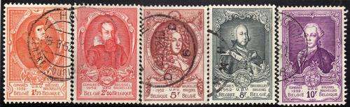 BELGIUM 1952 UPU CONGRESS PART SET OF 5 V.F.U. SG 1399, 1401, 1404, 1406 & 1407. CAT 14,45 GBP.