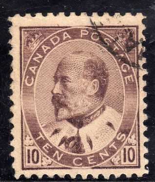 CANADA 1903 KE VII DEFIN 10c BROWN LILAC FINE USED. SG 182. CAT 26 POUNDS.