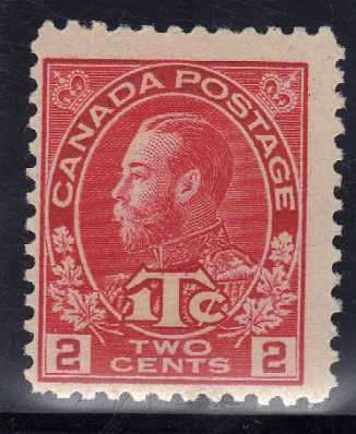 CANADA 1916 2c + 1c RED VERY LIGHTLY MOUNTED MINT. SG 233. CAT 50 POUNDS.