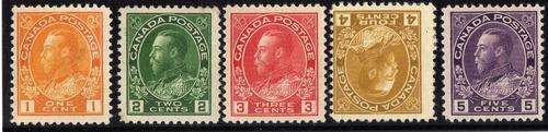 CANADA 1922-31 DEFIN 5 STAMPS MOUNTED MINT (4c BAD THIN). SG 246-250. CAT 13,50 POUNDS (EXCL 4c).