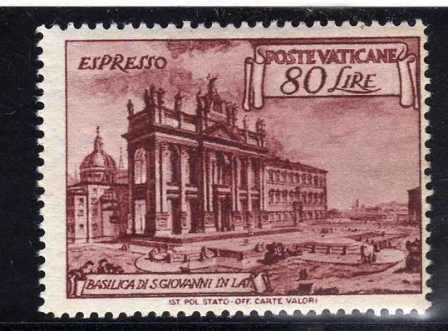 VATICAN CITY 1949 EXPRESS LETTER STAMP 80L FINE MOUNTED MINT. SG E150. CAT 60 POUNDS.