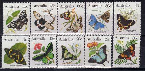 AUSTRALIA 1981 WILDLIFE (ALL 10 BUTTERFLIES IN SET) U.M.M. CAT 9,80 POUNDS.