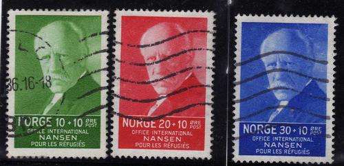 NORWAY 1935 "NANSEN REFUGEE FUND" 3 STAMPS FINE USED. SG 235, 237 & 238. CAT 13,90 POUNDS.