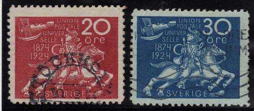 SWEDEN 1924 "UPU ANNIV" 20 & 30 ORE GOOD USED. SG 164 + 166. CAT 36 POUNDS.