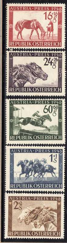 AUSTRIA 1946 "PRIZE RACE FUND" SET OF 5 CLEAN MOUNTED MINT. SG 986-900. CAT 16 POUNDS.