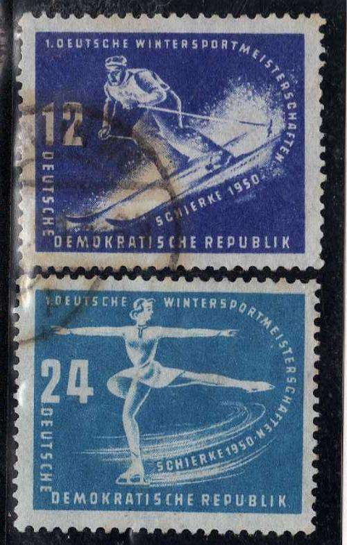 GERMANY DDR 1950 "WINTER SPORTS" SET OF 2 FINE USED. SG E5 &E6. CAT 13 POUNDS.
