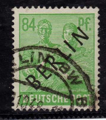 GERMANY BERLIN 1948 BERLIN OVERPRINT 84pf GREEN V.F.U. SG B16. CAT 120 POUNDS. (2013)