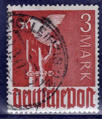 GERMANY 1947 ALLIED OCCUPATION DEFIN 3 MARK VERY FINE USED. SG 947. CAT 26 POUNDS (2013).