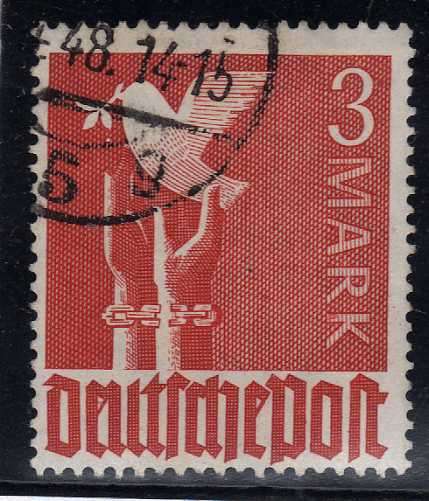 GERMANY 1947 ALLIED OCCUPATION DEFIN 3 MARK VERY FINE USED. SG 947. CAT 26 POUNDS (2013).