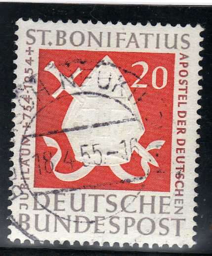GERMANY WEST 1954 "ST BONIFACE" 20pf V.F.U. SG 1125. CAT 5,75 POUNDS.
