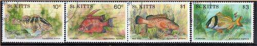 ST. KITTS 1991 FISH SET OF 4 VFU. SG 338-341. CAT 9,20 POUNDS.