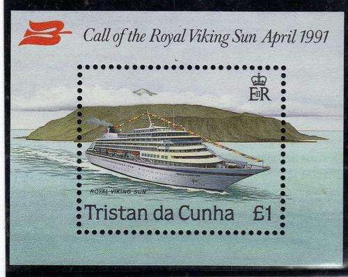 TRISTAN DA CUNHA 1991 "VISIT BY ROYAL VIKING SUN" MINI SHEET UMM. SG MS 513. CAT 6 POUNDS.