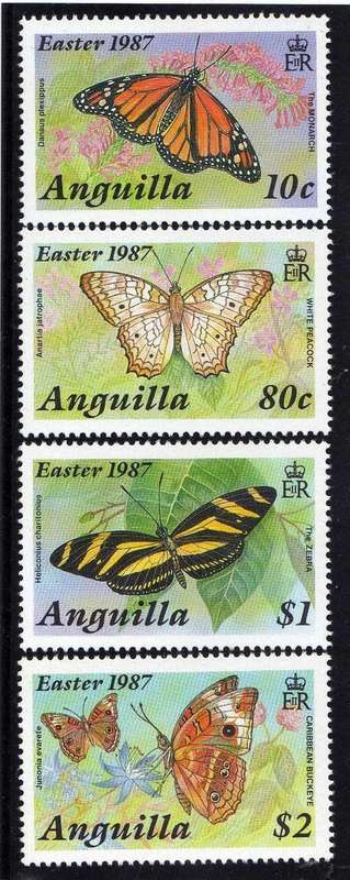 ANGUILLA 1987 "EASTER - BUTTERFLIES" SET OF 4 UMM. SG 745-8. CAT 16,70 POUNDS.