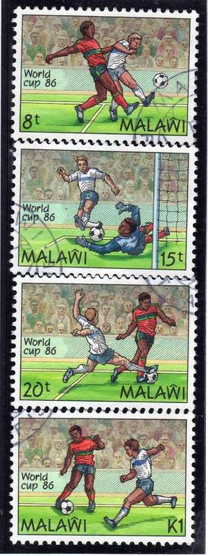 MALAWI 1986 "WORLD CUP FOOTBALL" SET OF 4 V.F.USED. SG 746-49. CAT 5,50 POUNDS.