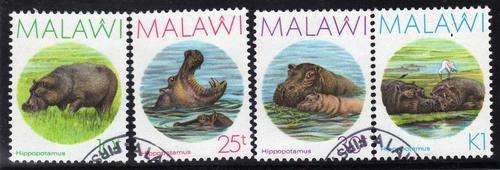 MALAWI 1987 "HIPPOPOTAMUS" SET OF 4 VERY FINE USED. SG 771-774. CAT 12,50 POUNDS.
