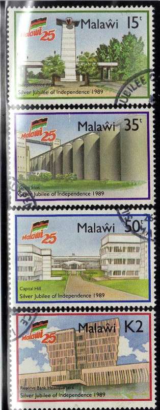 MALAWI 1989 "25th ANNIV OF INDEPENDENCE" SET OF 4 VFU. SG 817-20. CAT 11 POUNDS.