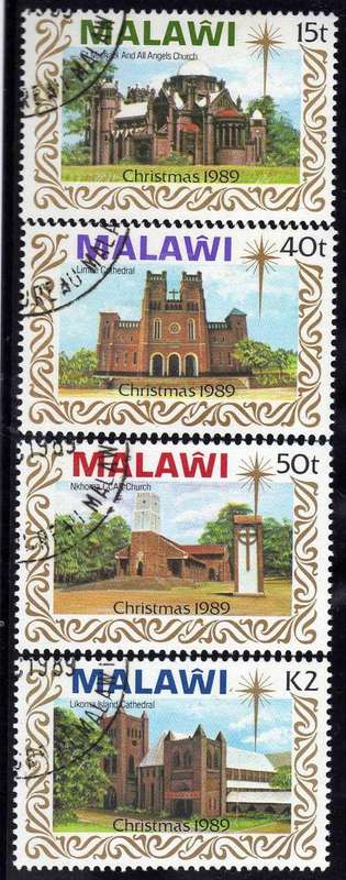 MALAWI 1989 "CHURCHES OF MALAWI" SET OF 4 VFU. SG 829-32. CAT 12 POUNDS.