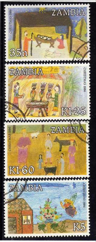 ZAMBIA 1986 "CHILDREN'S PAINTINGS" SET OF 4 VFU. SG 468-71. CAT 9 POUNDS.