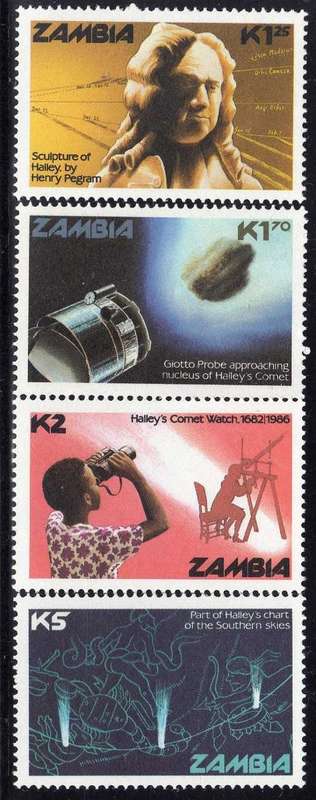 ZAMBIA 1986 "HALLEY'S COMET" SET OF 4 UMM. SG 464-467. CAT 6,75 POUNDS.