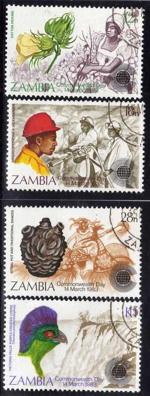 ZAMBIA 1983 "COMMONWEALTH DAY" SET OF 4 VFU. SG 379-382. CAT 5,75 POUNDS.