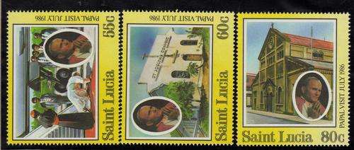 ST LUCIA 1986 "PAPAL VISIT" SET OF 3 UMM. SG 886-8. CAT 4,25 POUNDS.
