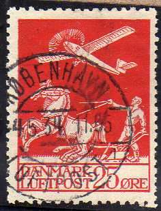 DENMARK 1925 AIR 25 ORE VFU. SG 226. CAT 55 POUNDS.
