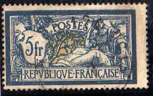 FRANCE 1900 DEFIN 5FR BLUE AND BUFF VERY FINE USED. SG 308. CAT 5,50 POUNDS.