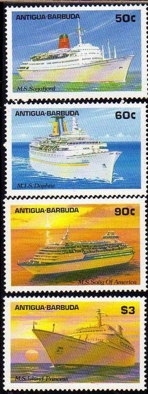 ANTIGUA-BARBUDA 1989 "CARIBBEAN CRUISE SHIPS" PART SET OF 4 UMM. SG 1283-4, 1286-7. CAT 11,50 POUNDS