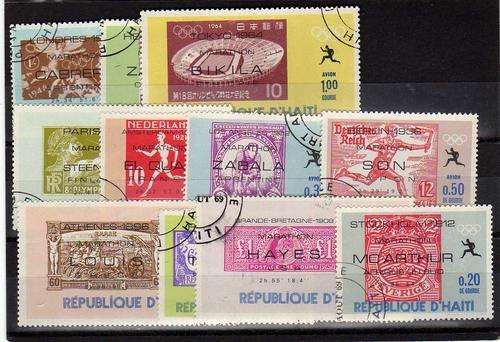 HAITI 1969 "OLYMPIC MARATHON WINNERS" (STAMPS ON STAMPS) PART SET OF 11 VFU. CAT 11 POUNDS.