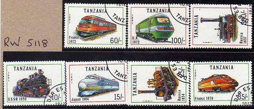 TANZANIA 1991 "LOCOMOTIVES OF THE WORLD" SET OF 7 VFU. SG 1082-1088. CAT 6,90 POUNDS.