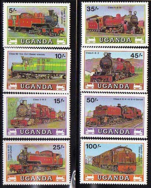 UGANDA 1988 "LOCOMOTIVES OF EAST AFRICAN RAILWAYS" SET OF 8 UMM. SG 611-618. CAT 11,70 POUNDS.