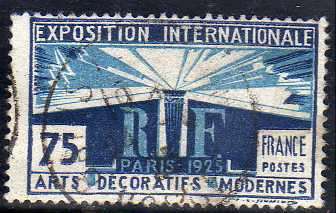 FRANCE 1924 "MODERN ART EXHIBITION" 75FR BLUE AND DARK BLUE V.F.U. SG 411. CAT 8,50 POUNDS.