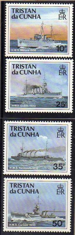TRISTAN DA CUNHA 1991 "ROYAL NAVY SHIPS" 2nd SERIES SET OF 4 UMM. SG 509-12. CAT 12 POUNDS.